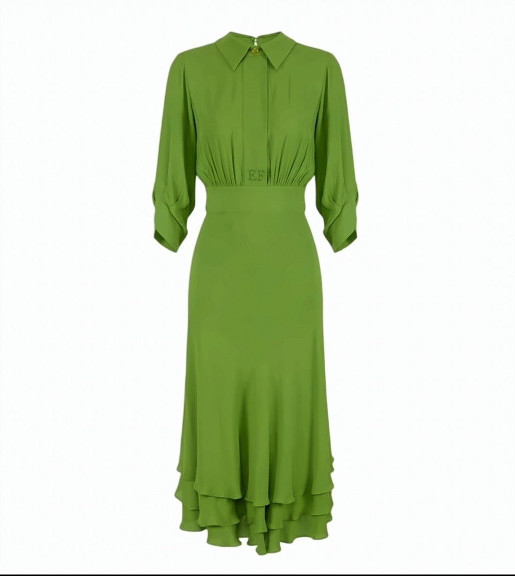 Elisabetta Franchi Viscose Georgette Ruffled Midi Dress