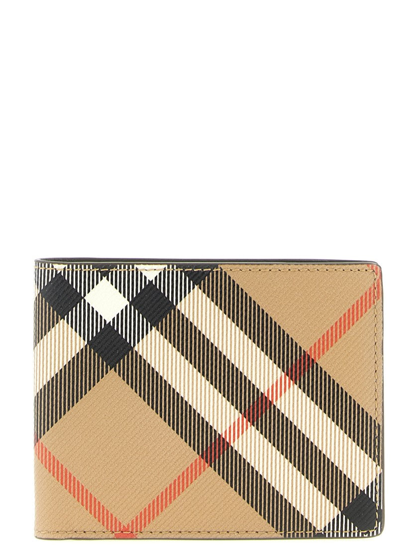 Burberry Check Pattern Wallet In Solid Grain Calfskin Leather