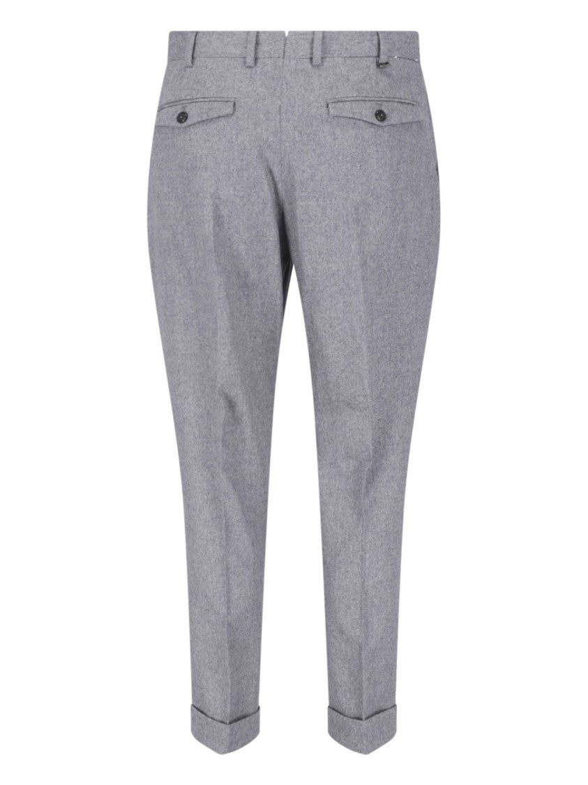 Pt Torino Grey High-Waisted Pleated Wool-Cashmere Formal Pants