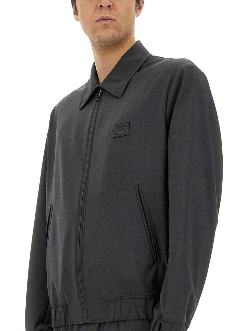 Dolce & Gabbana Wool Canvas Jacket With Plaque