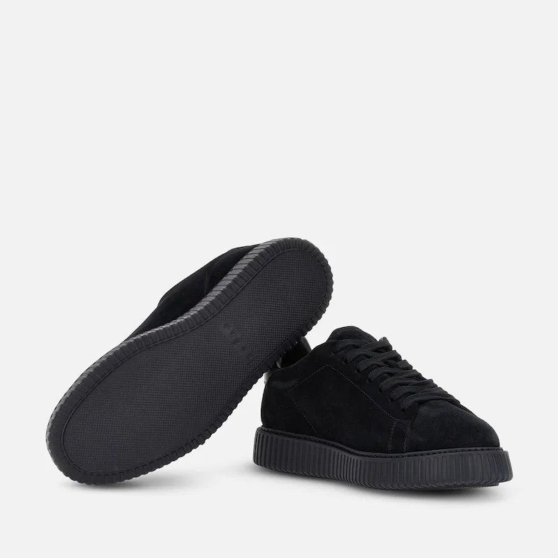 Hogan Black Suede Ribbed Sole Low-Top Sneakers