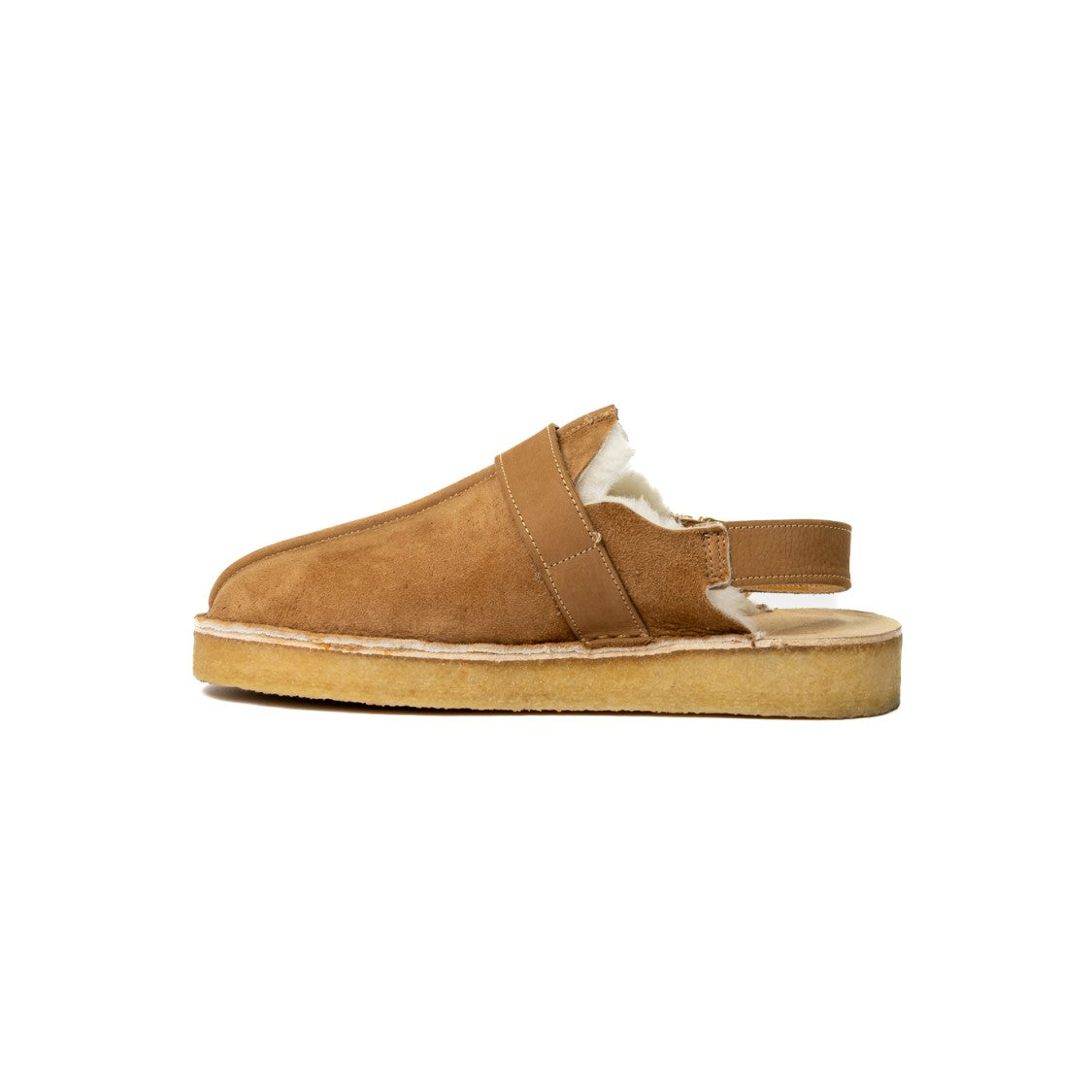 Clarks Caramel Brown Suede Trek Mule Sling With Faux-Shearling Lining