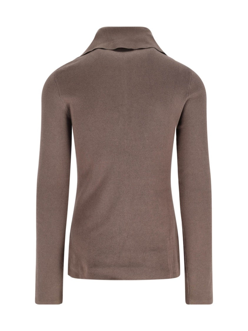 Entire Studios High-Collar Brown Cotton Zip Sweater
