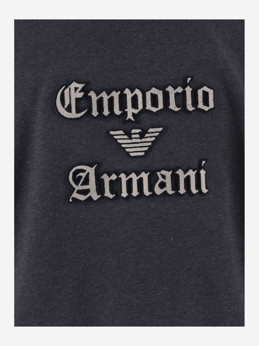 Emporio Armani Dark Gray Cotton Hoodie With Contrasting Logo Patch
