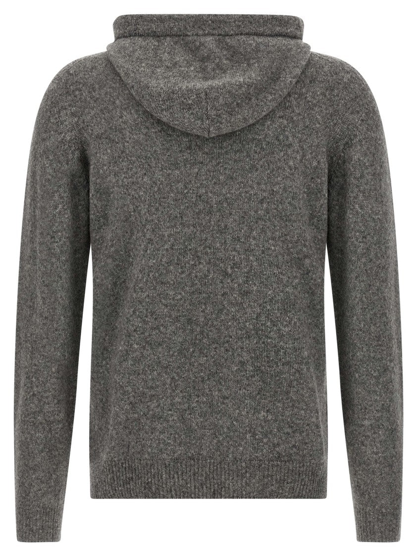 Roberto Collina Textured Knit Hooded Sweater In Medium Grey