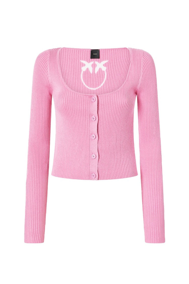 Pinko Silk-Cotton Blend Sweater With Button-Down Front