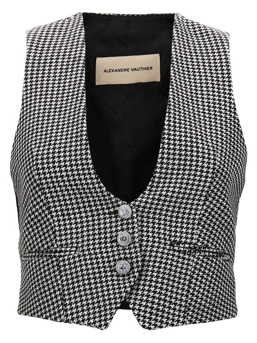 Alexandre Vauthier Houndstooth Wool Blend Waistcoat With Lurex Detail