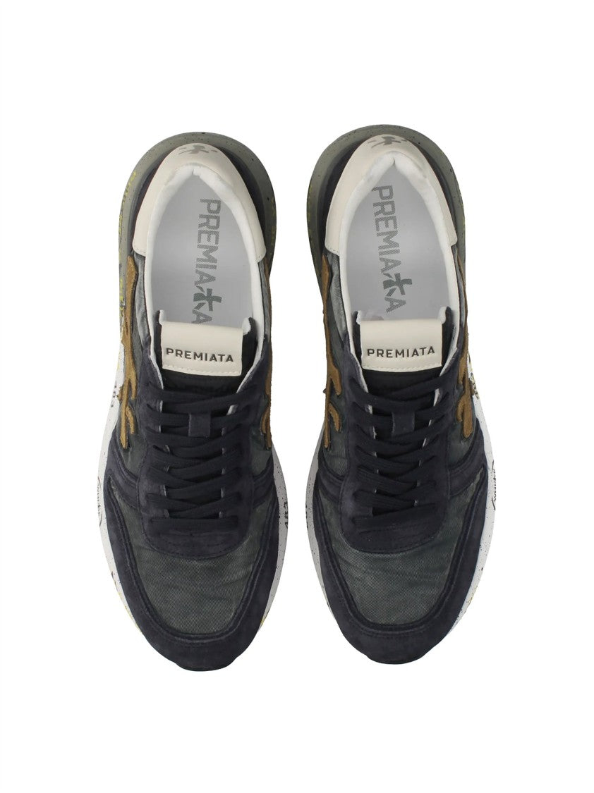 Premiata Dark Navy Brown Suede Graphic Sneakers