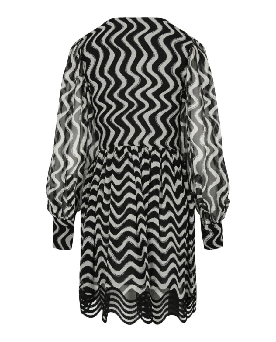 Stella Mccartney Wavy Striped Silk Mini Dress With Sheer Trim