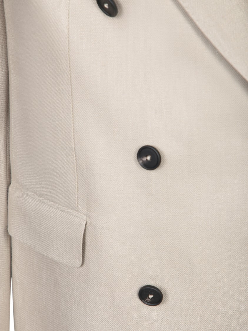 Tagliatore Double-Breasted Beige Linen Jacket With Flap Pockets