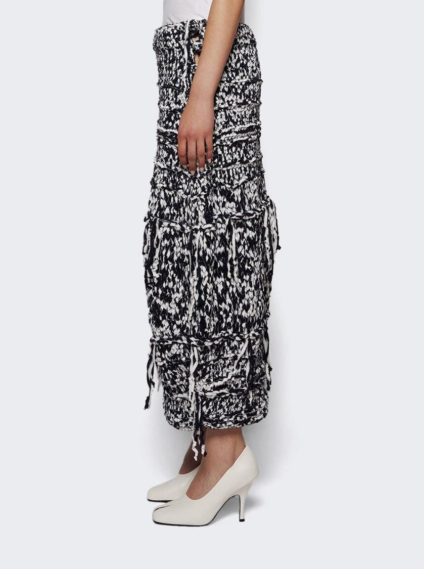 Khaite Hand-Knitted Barrel-Shaped Midi Skirt With Streamer Fringe