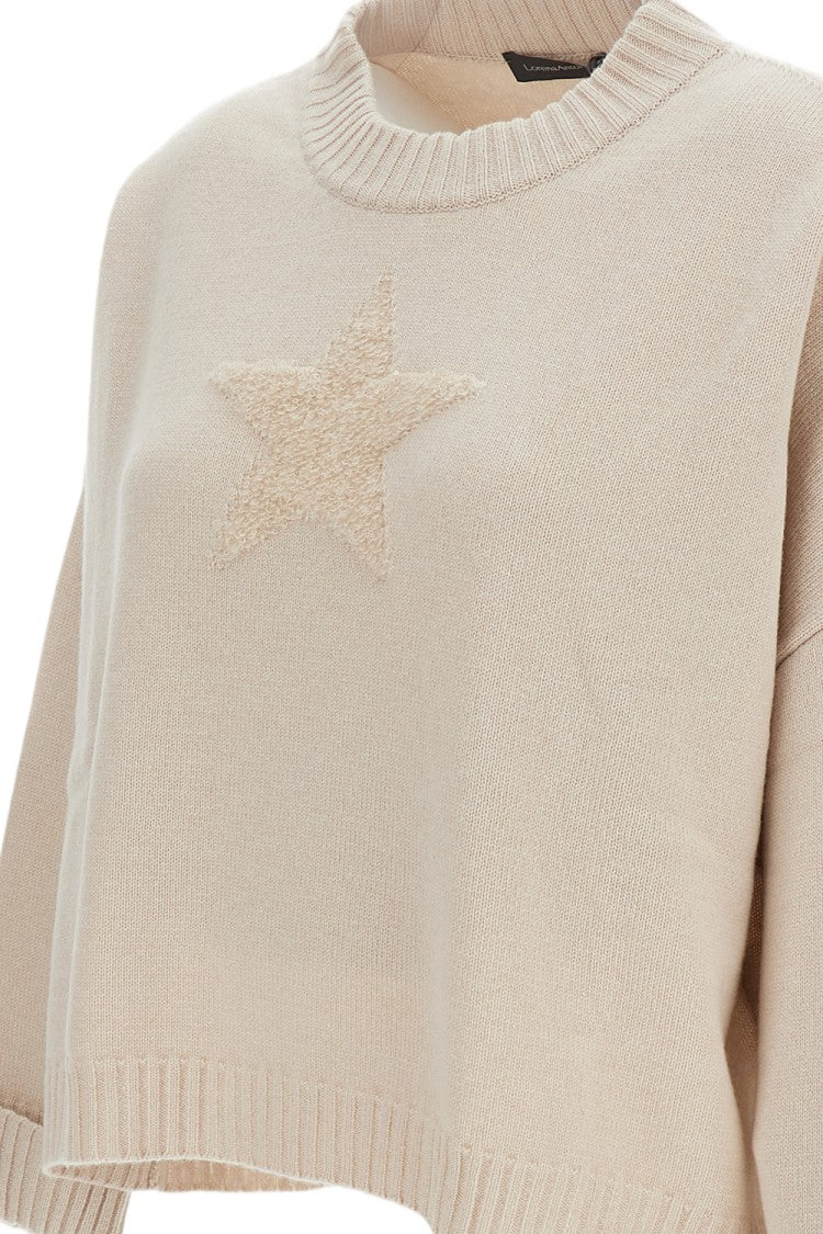 Lorena Antoniazzi Cropped Knit Sweater With Textured Star Motif