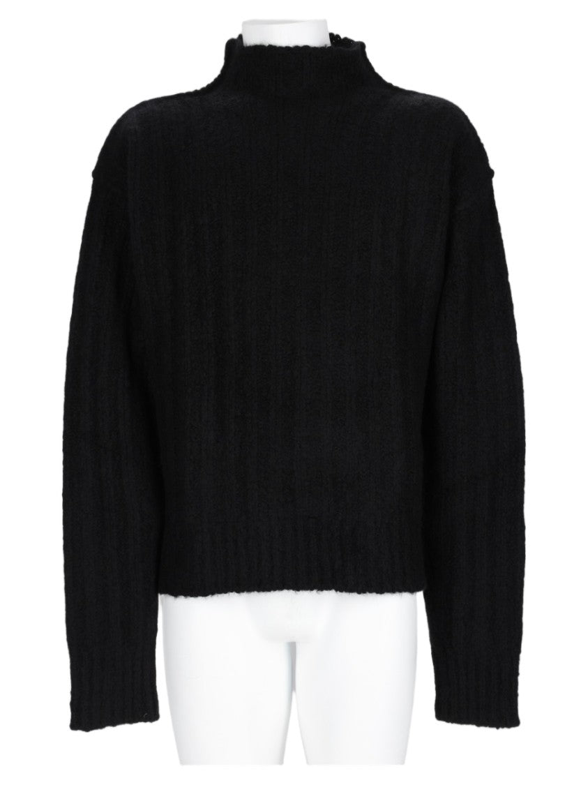 Rick Owens Ribbed Knit Sweater With Slightly Ruffled Neckline