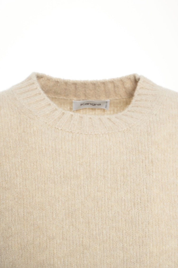 Kangra Beige Knit Sweater With Classic Round Neck