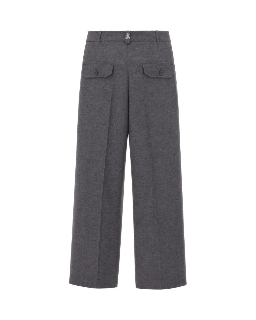 Patrizia Pepe Grey Melange Lyocell-Blend Wide-Leg Pants