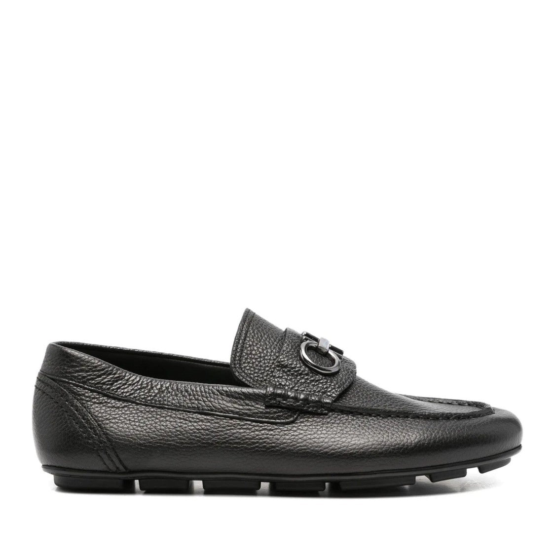 John Harrison Black Textured Leather Grip Sole Loafers