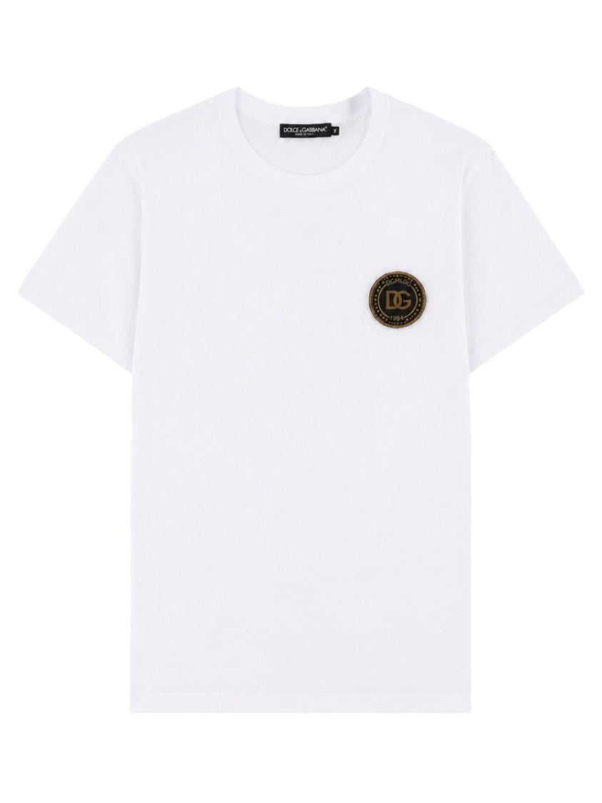 Dolce & Gabbana Short-Sleeve Embroidered Patch Cotton T-Shirt