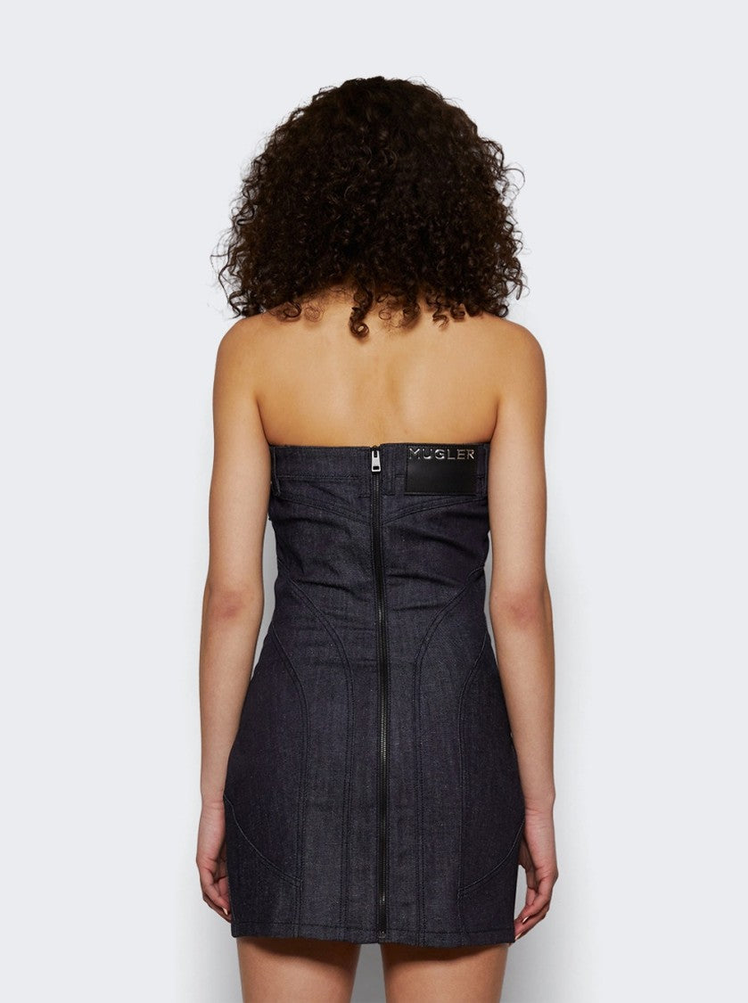 Mugler Spiral Bustier Dress Raw Blue