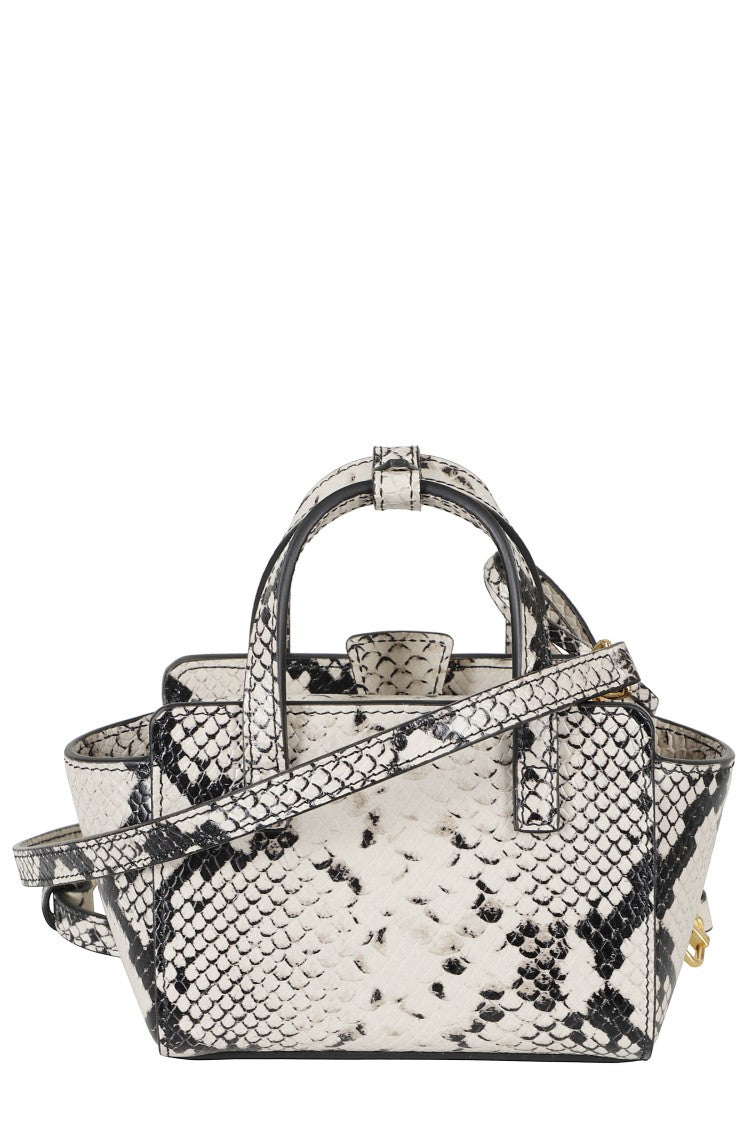 Hidesins Python-Print Flap Xs Double Handle Leather Handbag