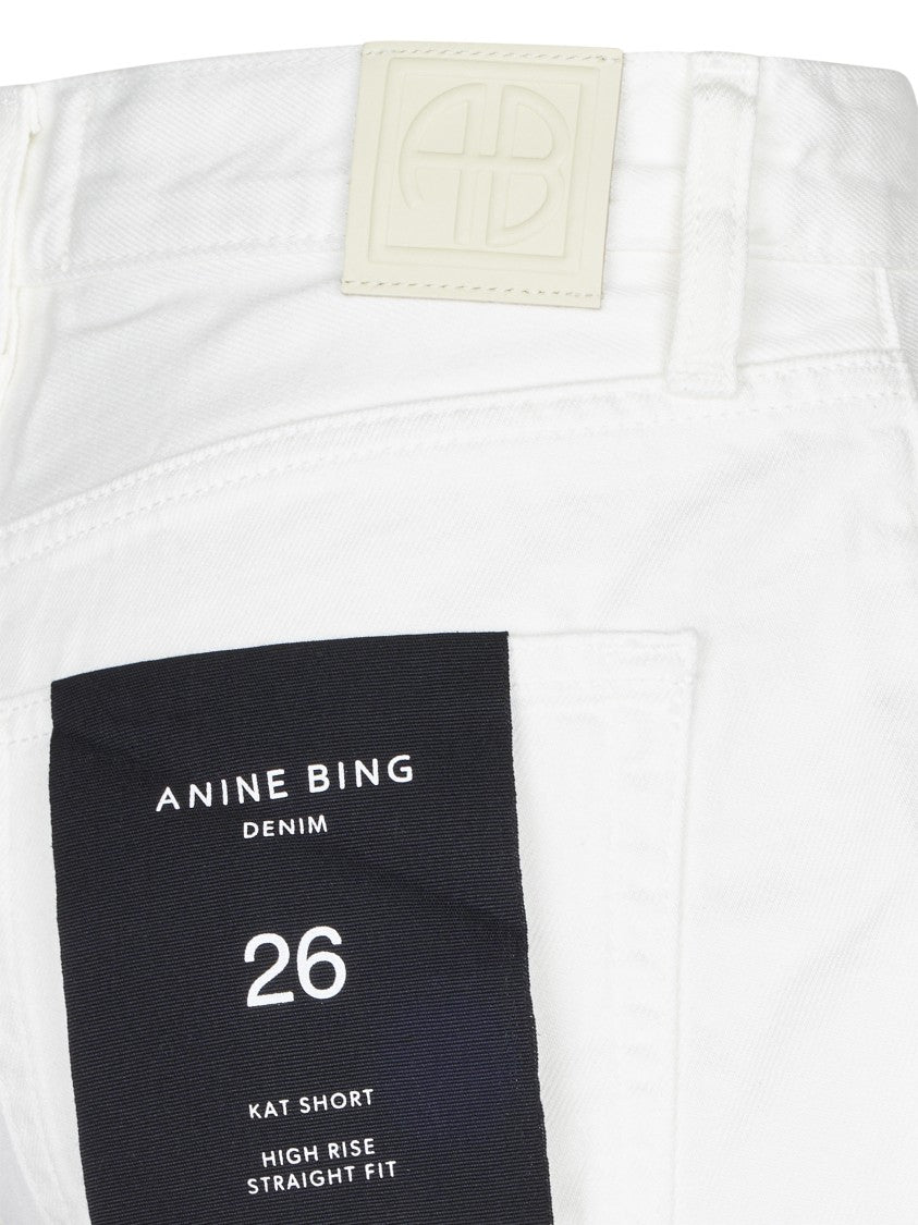 Anine Bing High-Rise Straight Fit Beige Cotton Shorts