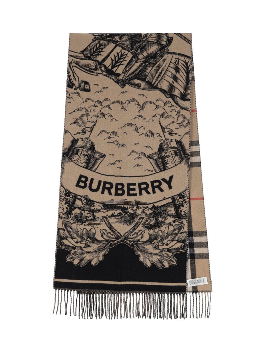 Burberry Reversible Cashmere Scarf With Iconic Check Pattern And Fringed Edges