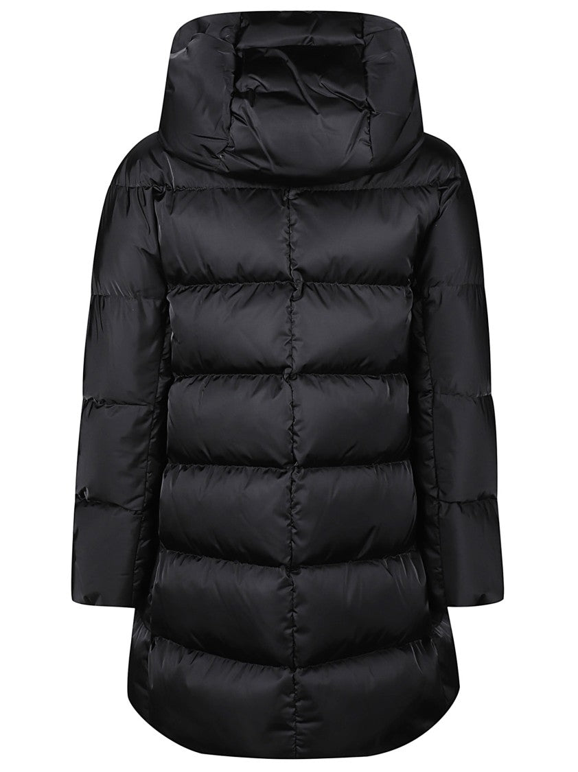 Herno Quilted Black A-Sahape Down Jacket With High Collar