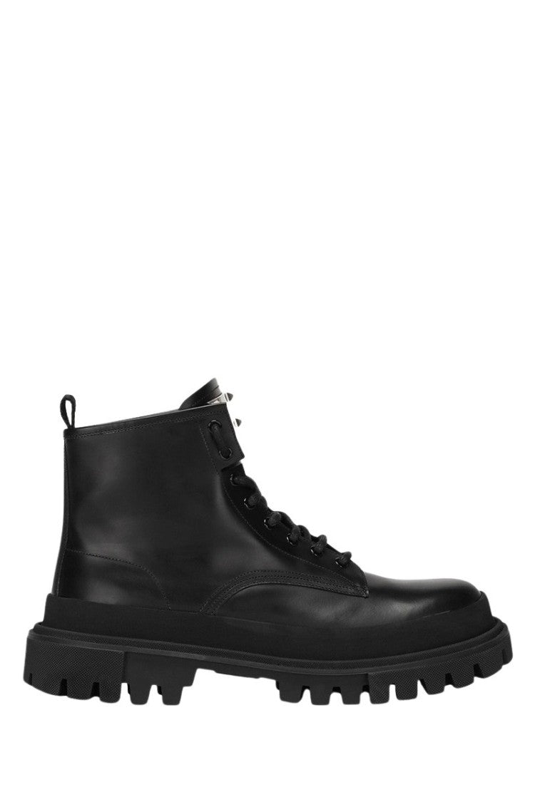 Dolce & Gabbana Lace-Up Leather Black Ankle Boots