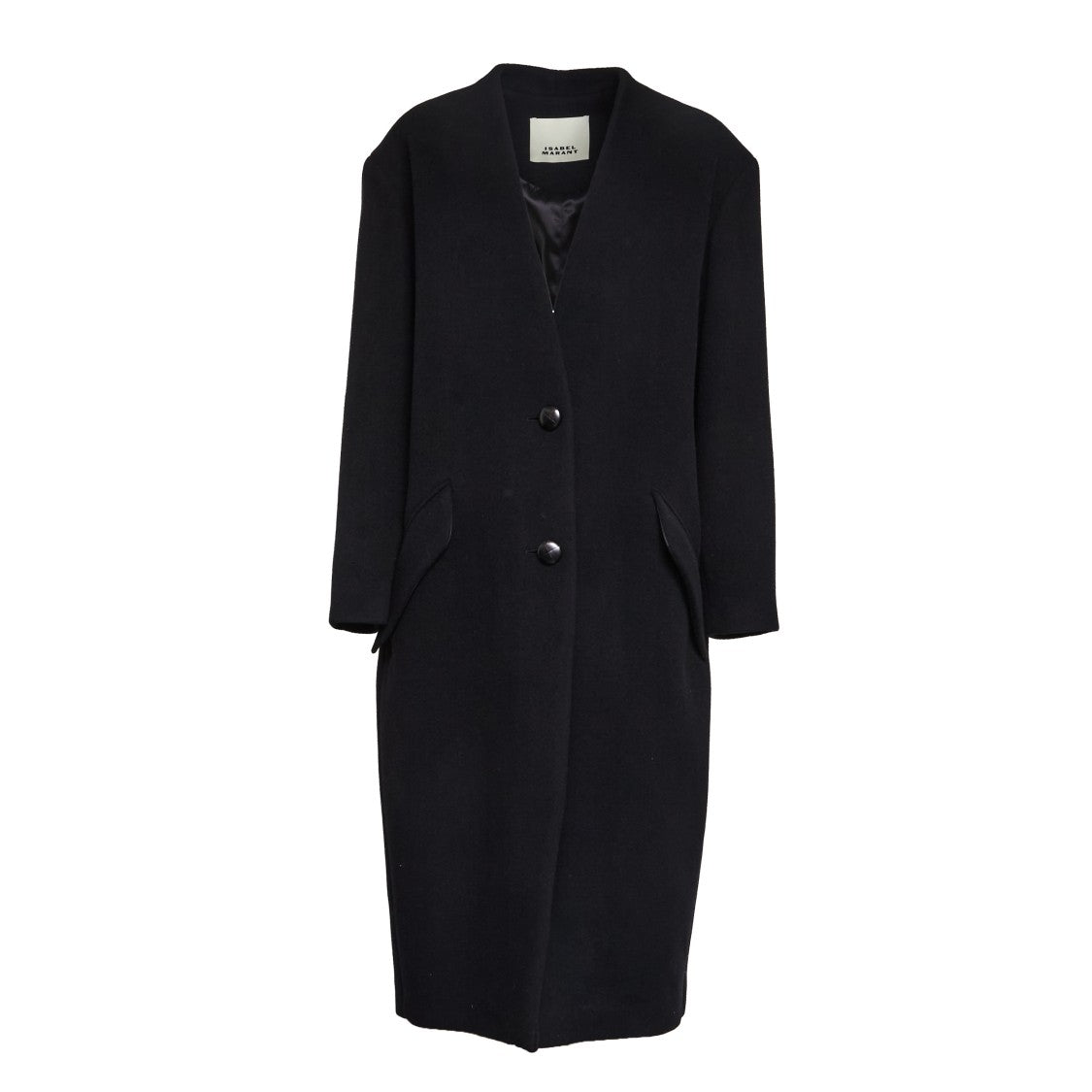 Isabel Marant Collarless Long Wool-Blend Coat With Satin Lining