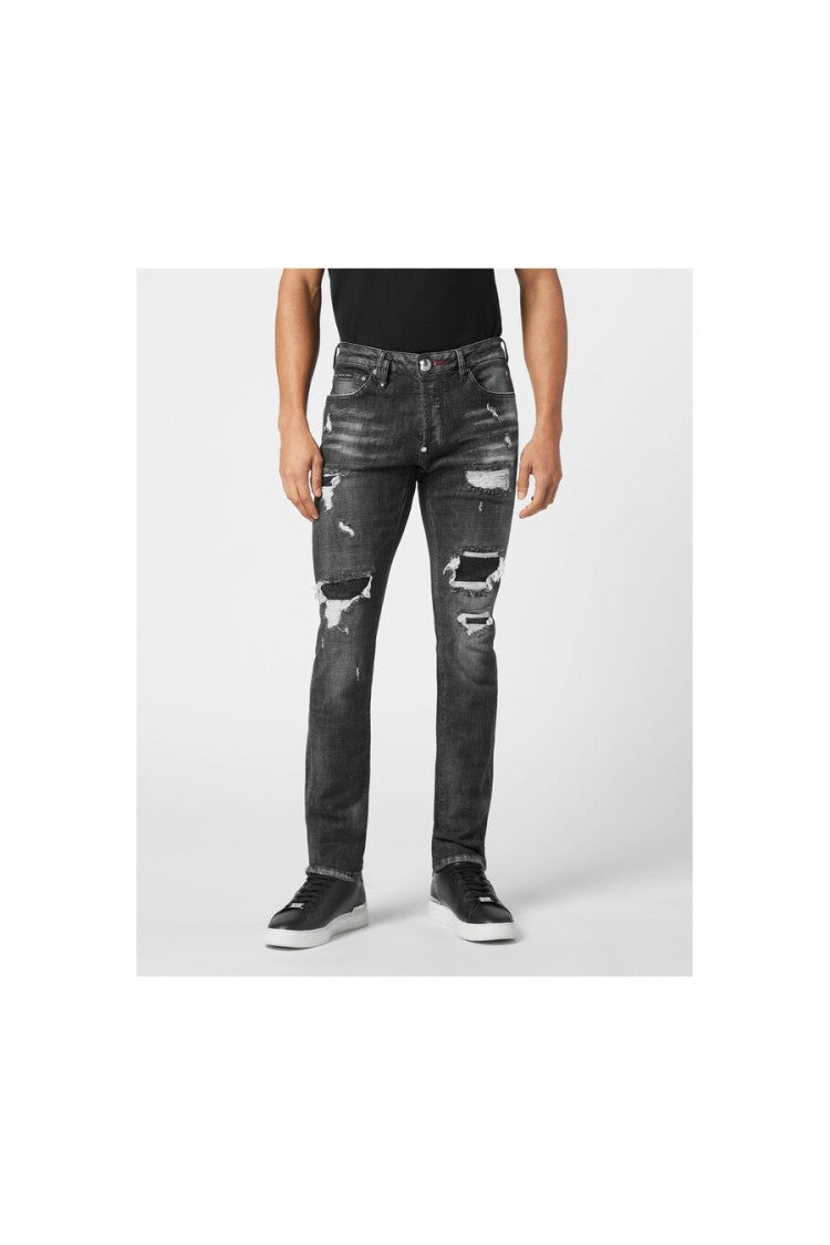 Philipp Plein Distressed Black Slim-Fit Jeans With Silhouette