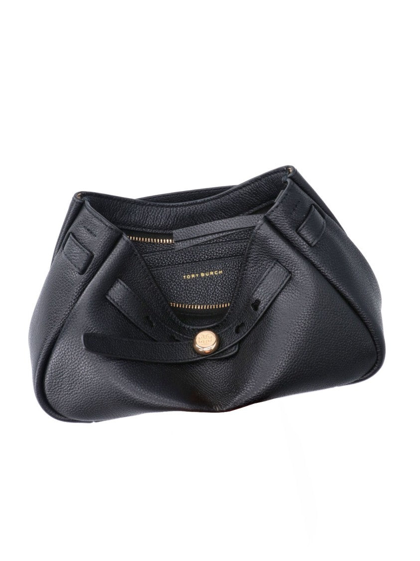 Tory Burch Black Romy Zip Up Top Calf Leather Shoulder Bag