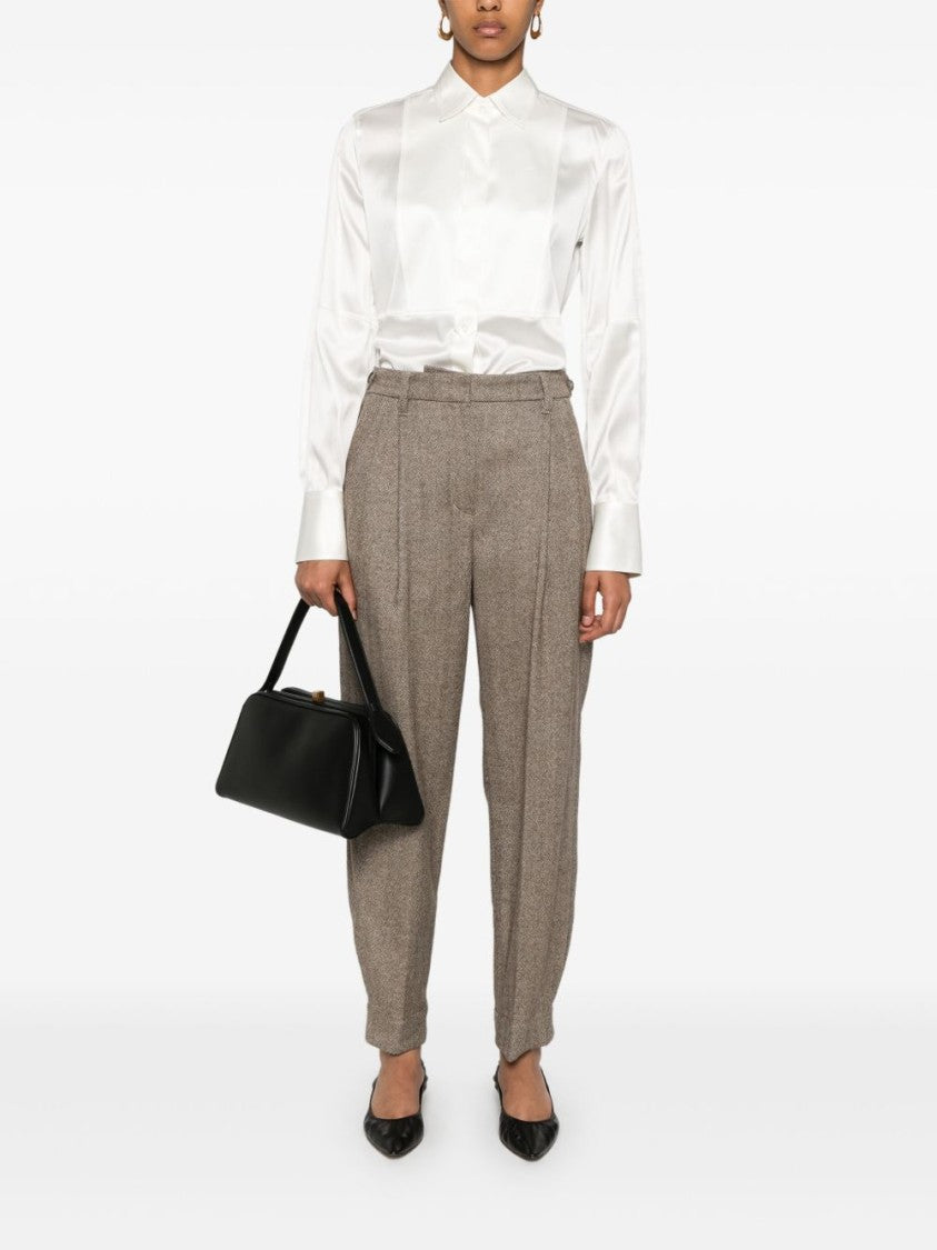 Brunello Cucinelli Satin-Finish White Shirt With Pointed Collar And Concealed Placket