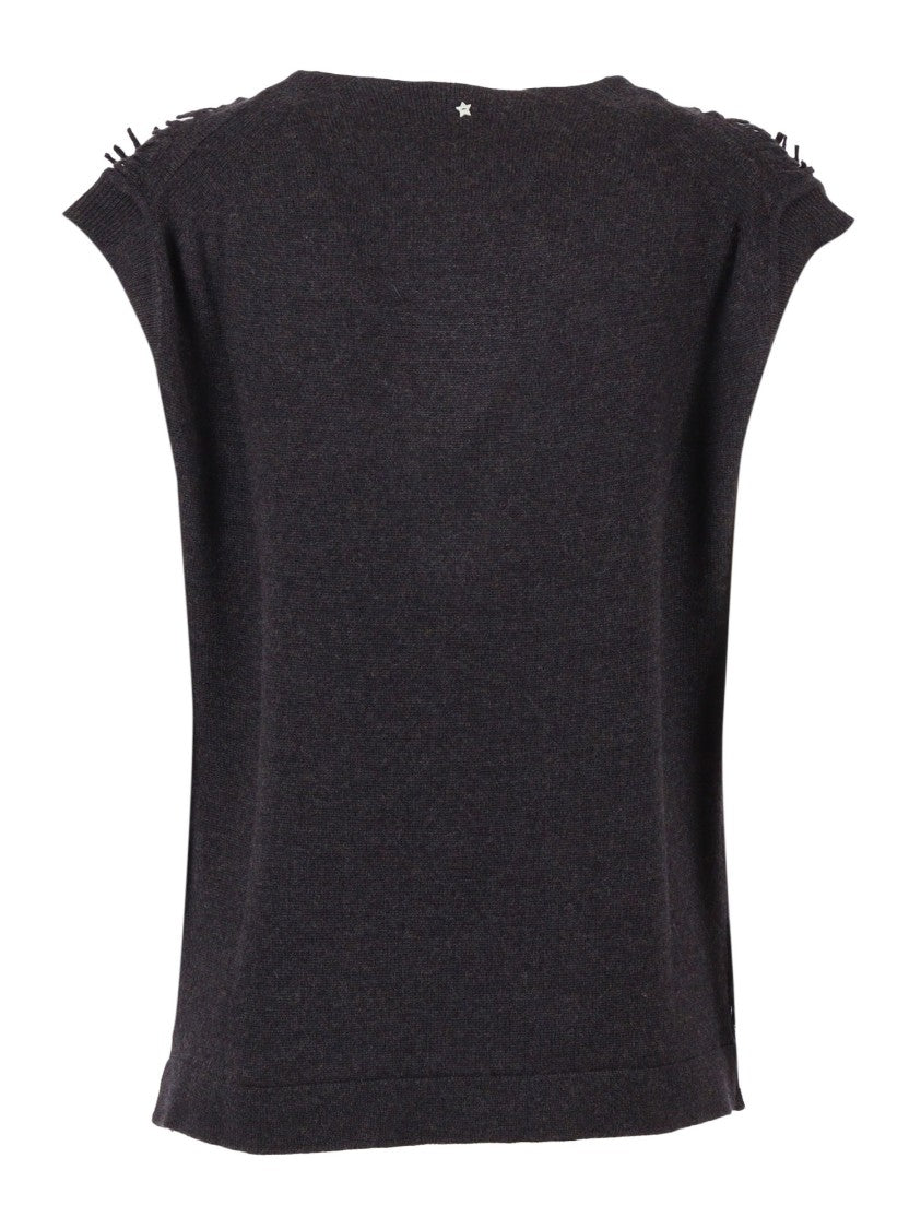 Lorena Antoniazzi Textured Black Knit Vest With Deep V-Neck Design