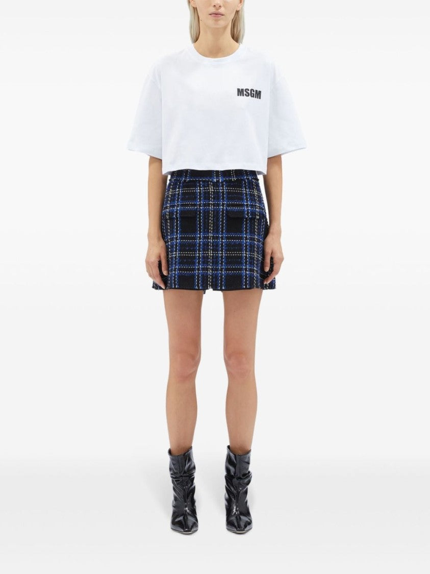 Msgm Black/Blue Tartan Pattern Skirt