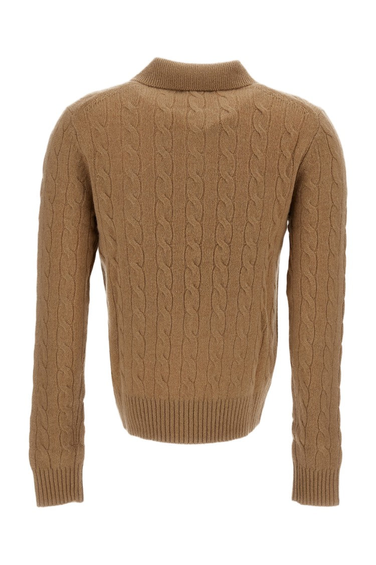 Polo Ralph Lauren Beige Wool-Blend Embroidered Polo Sweater