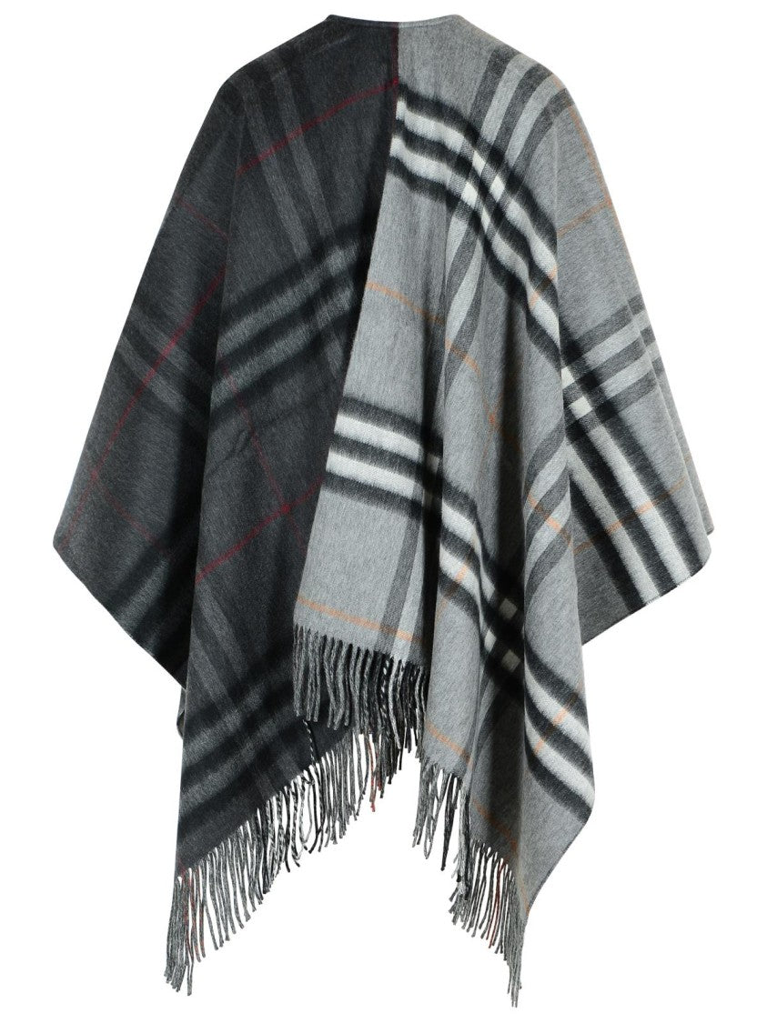 Burberry Cashmere Blend Cape With Contrasting Logo And Fringed Edges