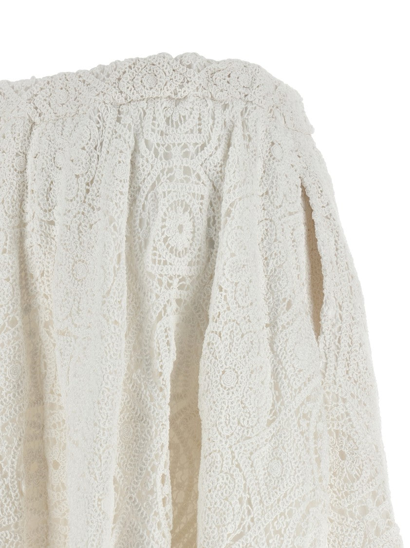 Comme Des Garçons Flared Macramé Midi Skirt With Drawstring Waistband