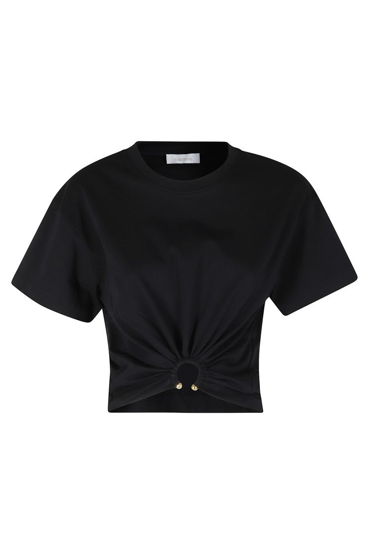 Rabanne Black Decorative Ring Ruched-Ring Cotton T-Shirt