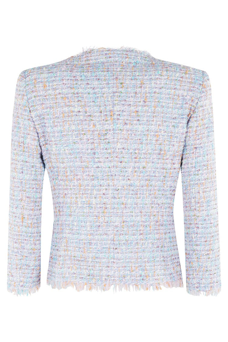 Tagliatore Multicolored Tweed Fitted Blazer With Frayed Edges
