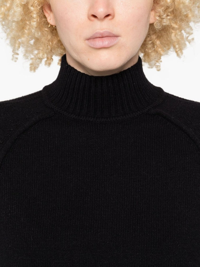 Twinset U&B High Ribbed Neckline Black Sweater With Voluminous Sleeves