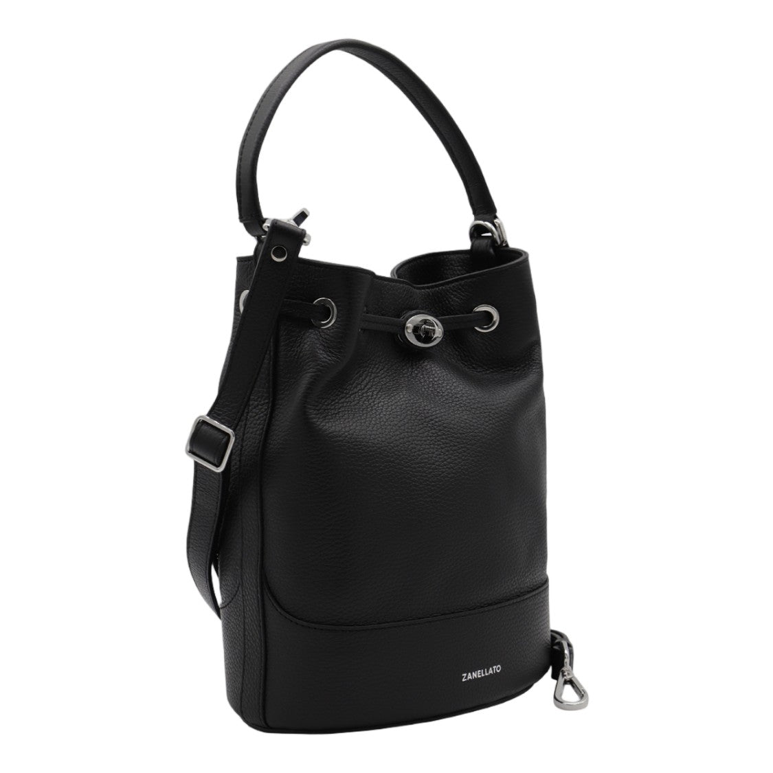 Zanellato Pebbled Black Bucket Bag With Adjustable Shoulder Strap