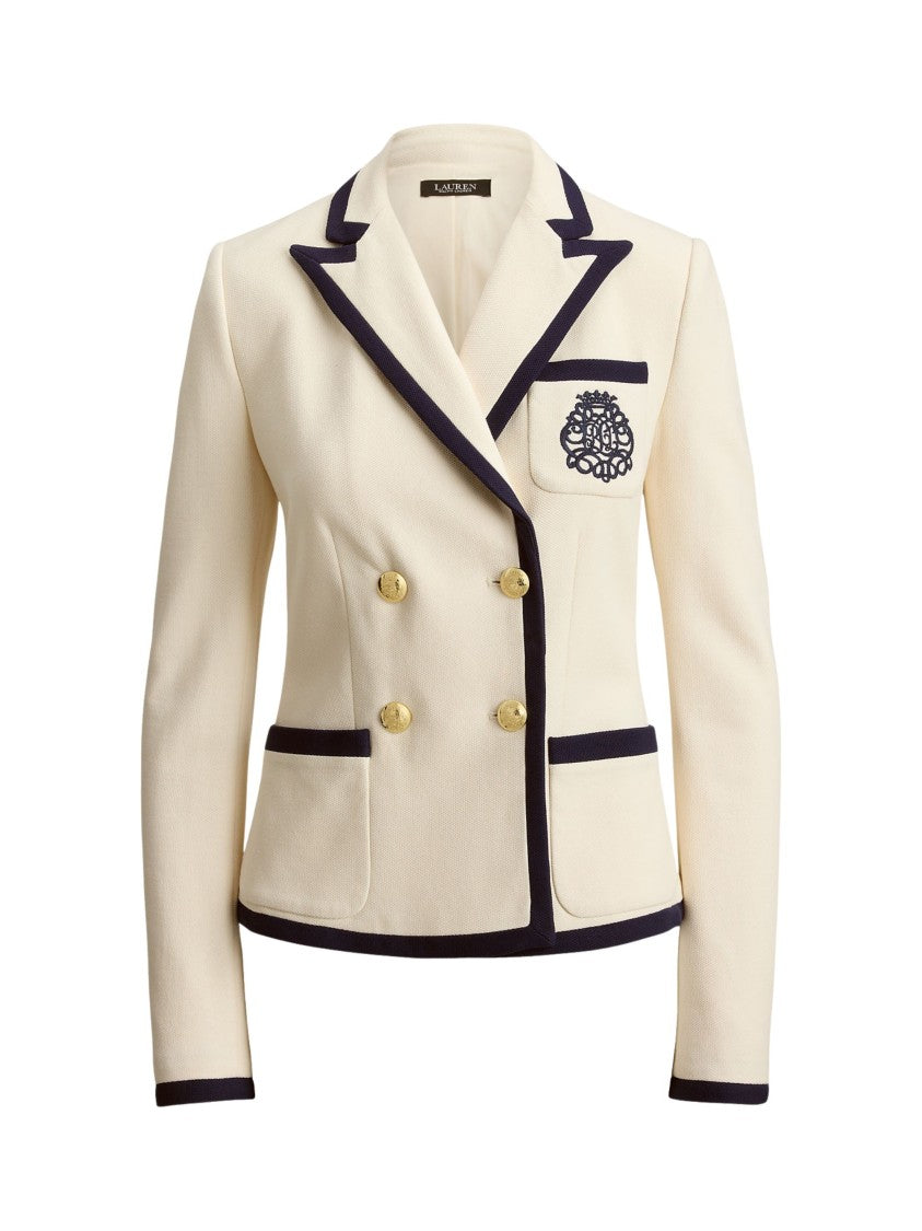 Lauren Ralph Lauren Double-Breasted Gold-Tone Buttons Embroidered Crest Blazer
