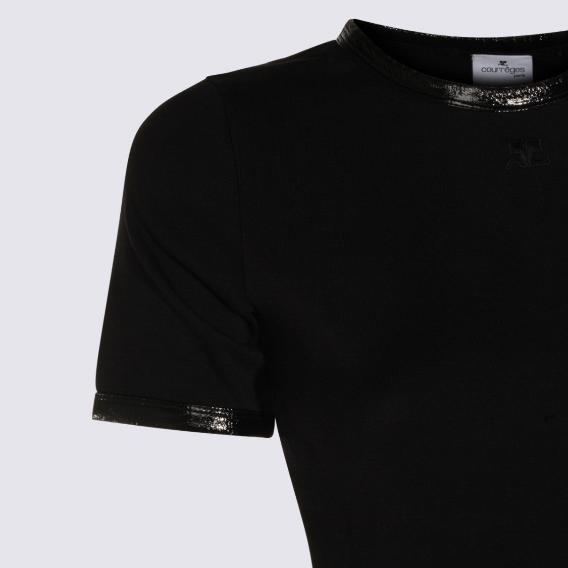 Courrèges Short-Sleeve Black T-Shirt With Glossy Trim Details