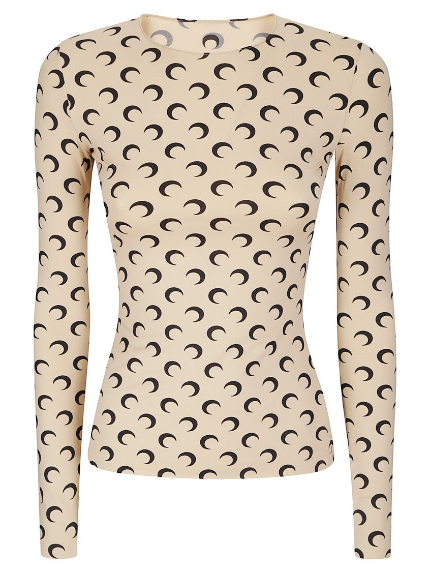 Marine Serre Moon Printed Jersey Ls Crewneck Top