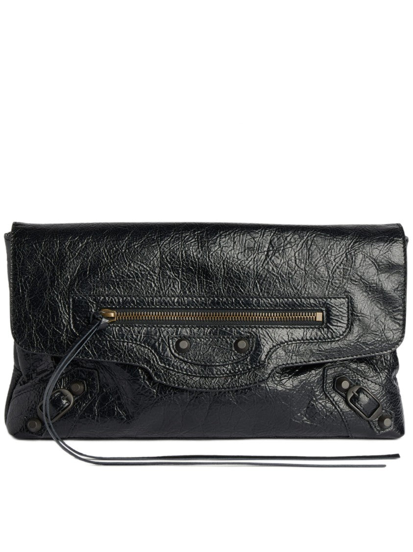Balenciaga Le City Studded Textured Leather Clutch - Black
