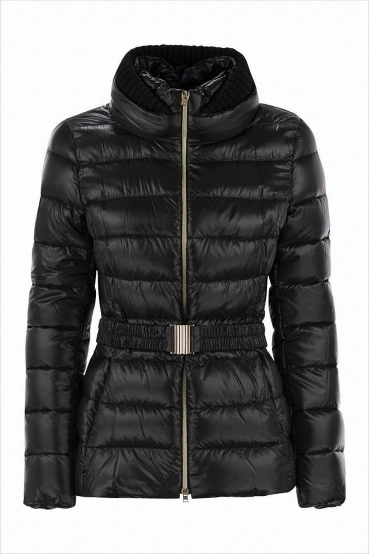 Herno Quilted Black Down Jacket With Ribbed High Collar