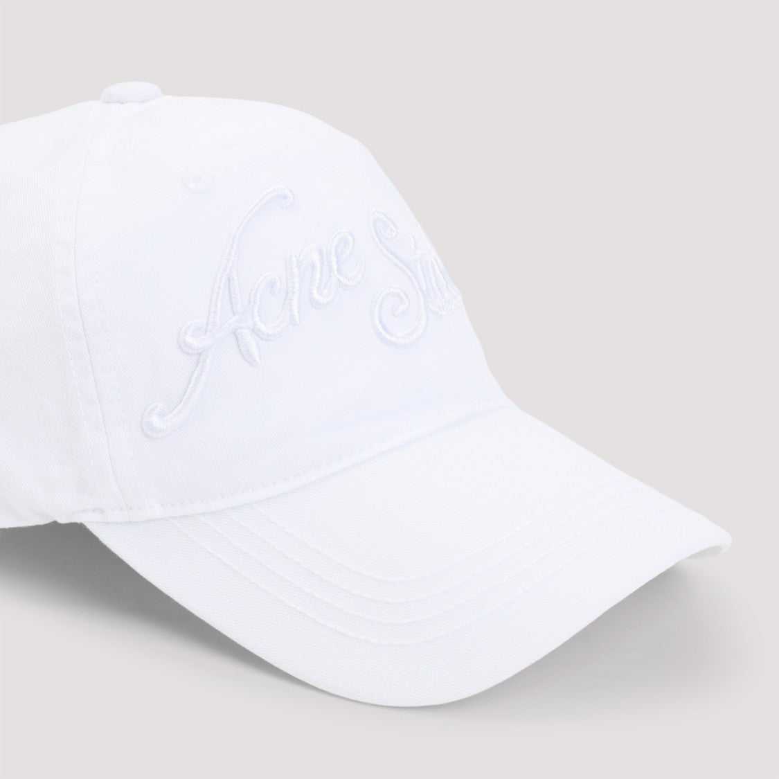Acne Studios Curved Brim White Baseball Cap With Script Logo Embroidery
