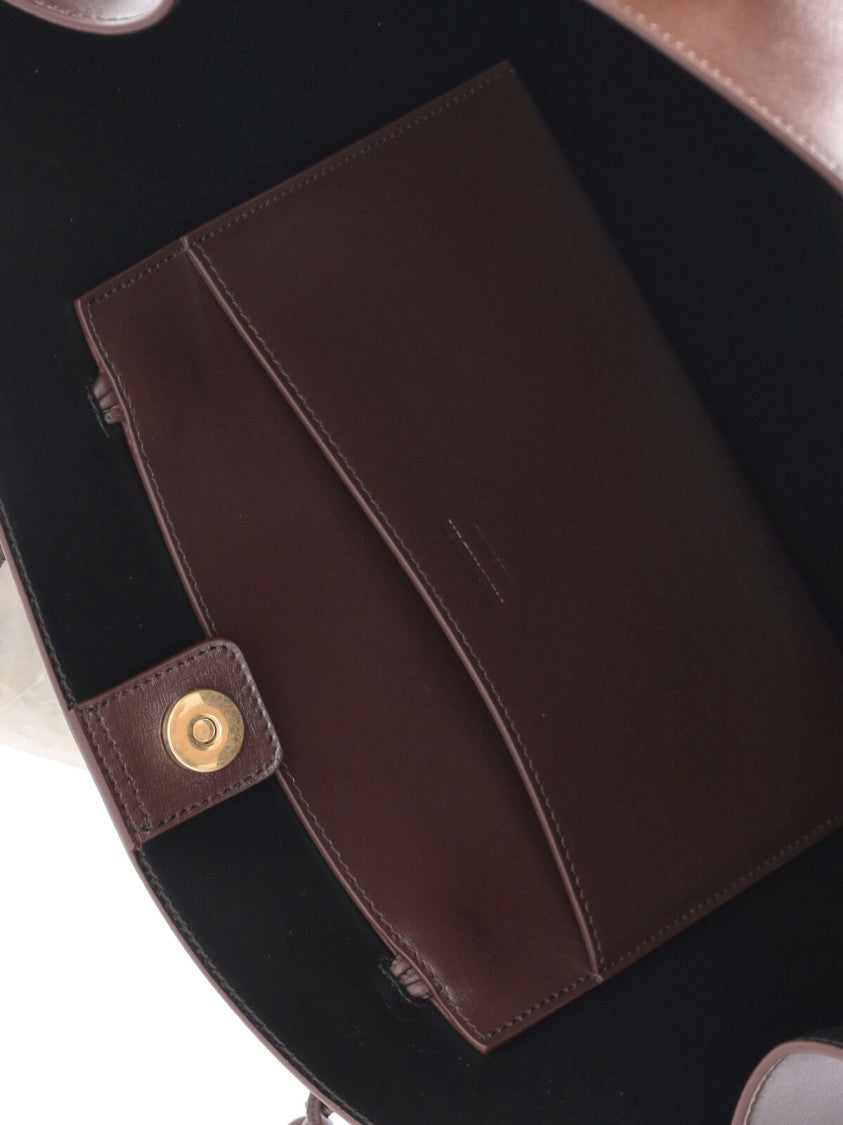 Jil Sander Braided Handle Brown Leather Tote With Gold Logo