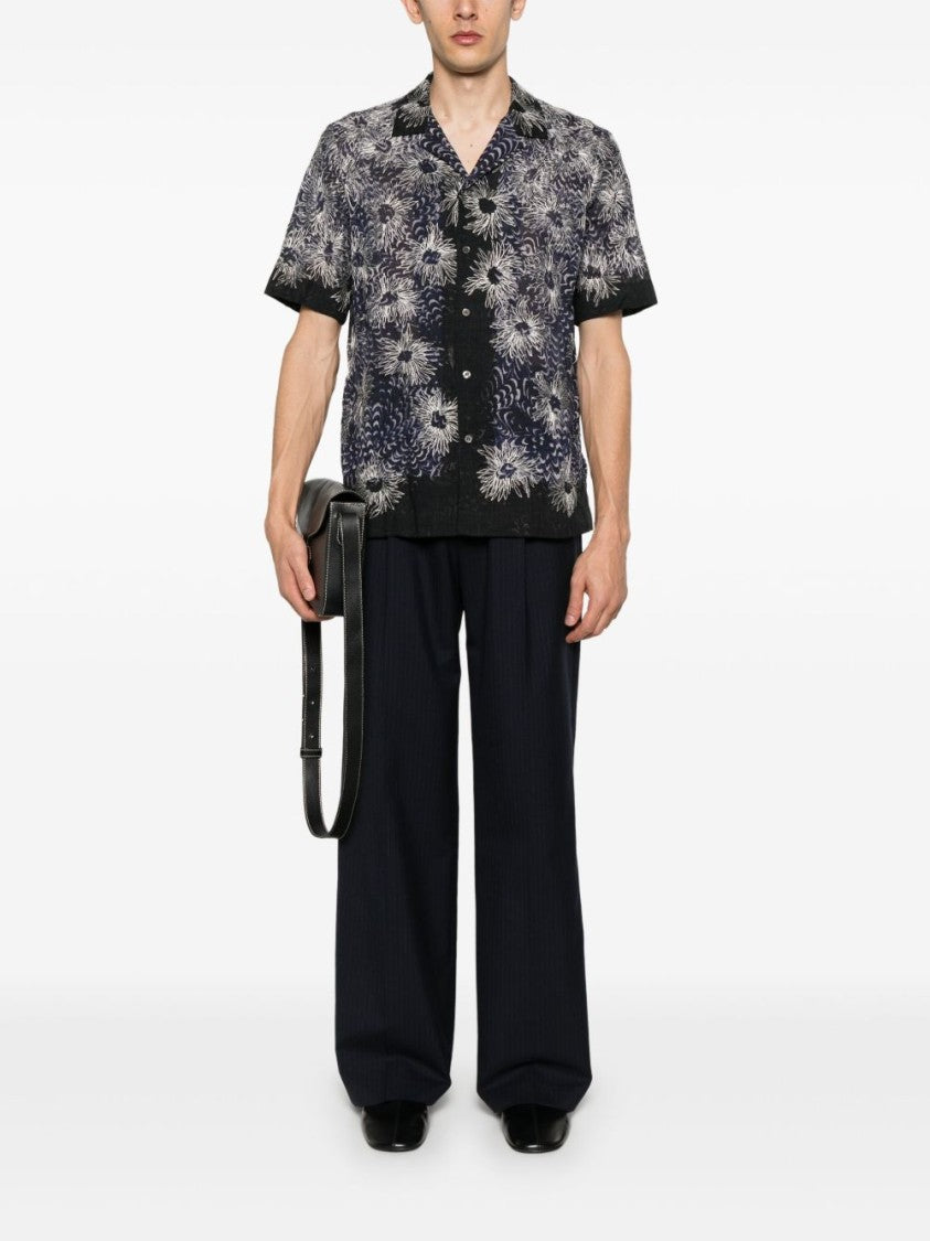 Dries Van Noten Navy Blue 3D Detail Camp Shirt