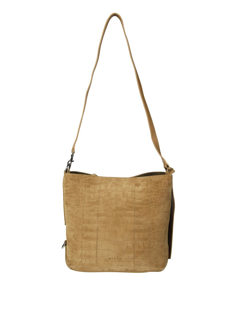 Hogan Textured Crocodile-Embossed Brown Shoulder Bag With Adjustable Strap