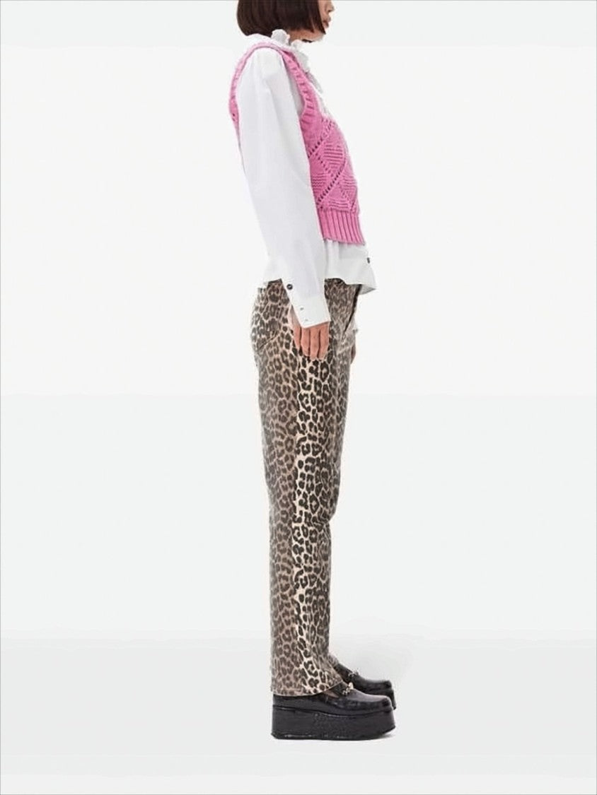 Ganni Vibrant Pink Diamond-Patterned Knit Vest